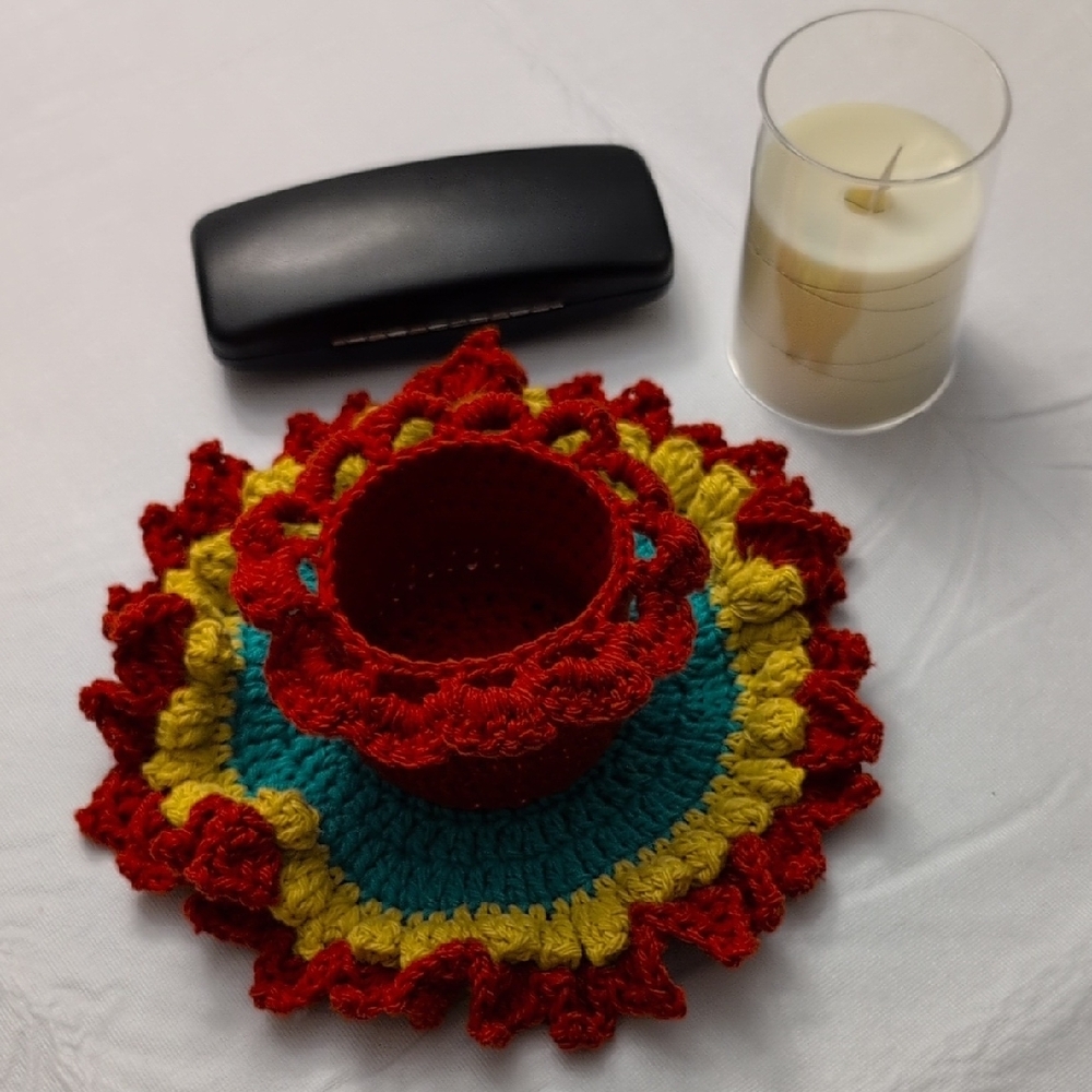 HANDMADE Colorful Crochet Candle Holder - Picture 11 of 11